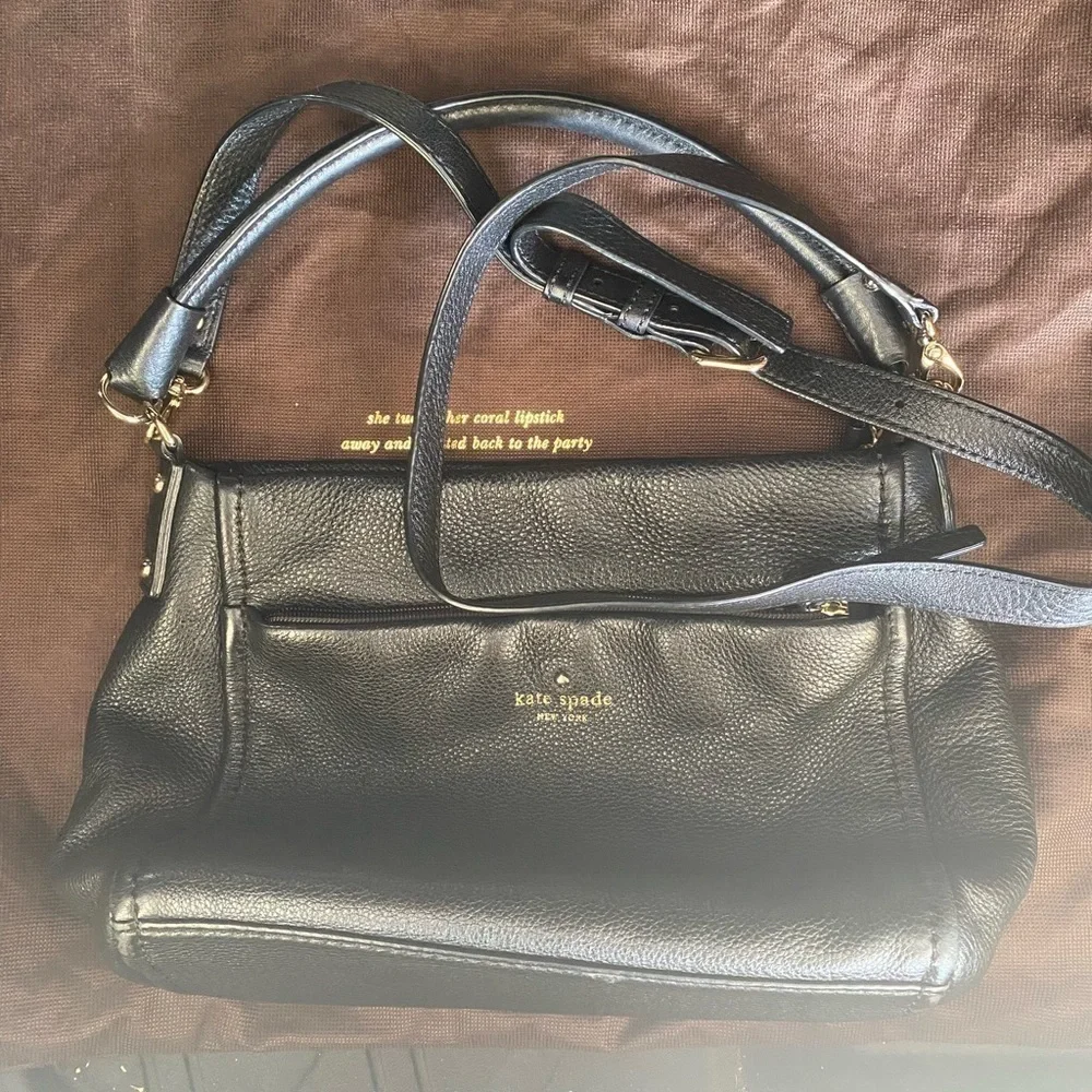 Kate Spade- Black Leather two Strap Hobo Style Satchel with Shoulder Strap